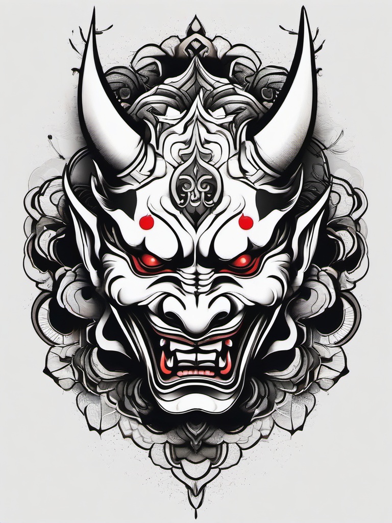 black and white hannya tattoo  simple color tattoo,white background,minimal