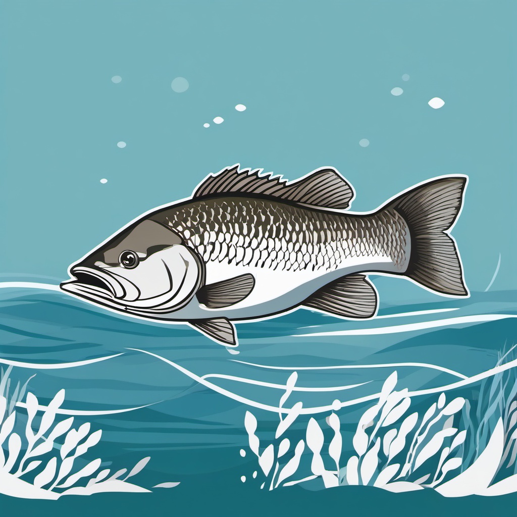 Barramundi Clipart - Barramundi in a river's shallows , minimal, 2d