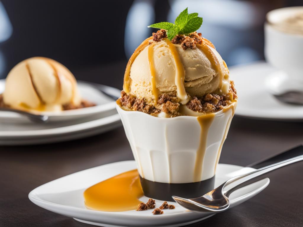 baklava ice cream, a fusion delight, savored at a modern café with mediterranean flair. 