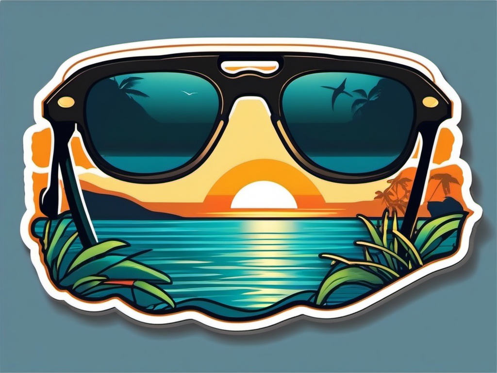 Sunglasses and Ocean View Sticker - Sunglasses with a view of the ocean, ,vector color sticker art,minimal