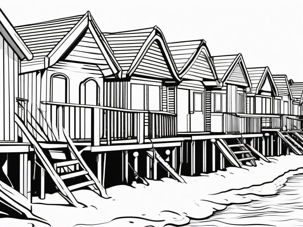 Row of beach huts along the shore  simple coloring pages