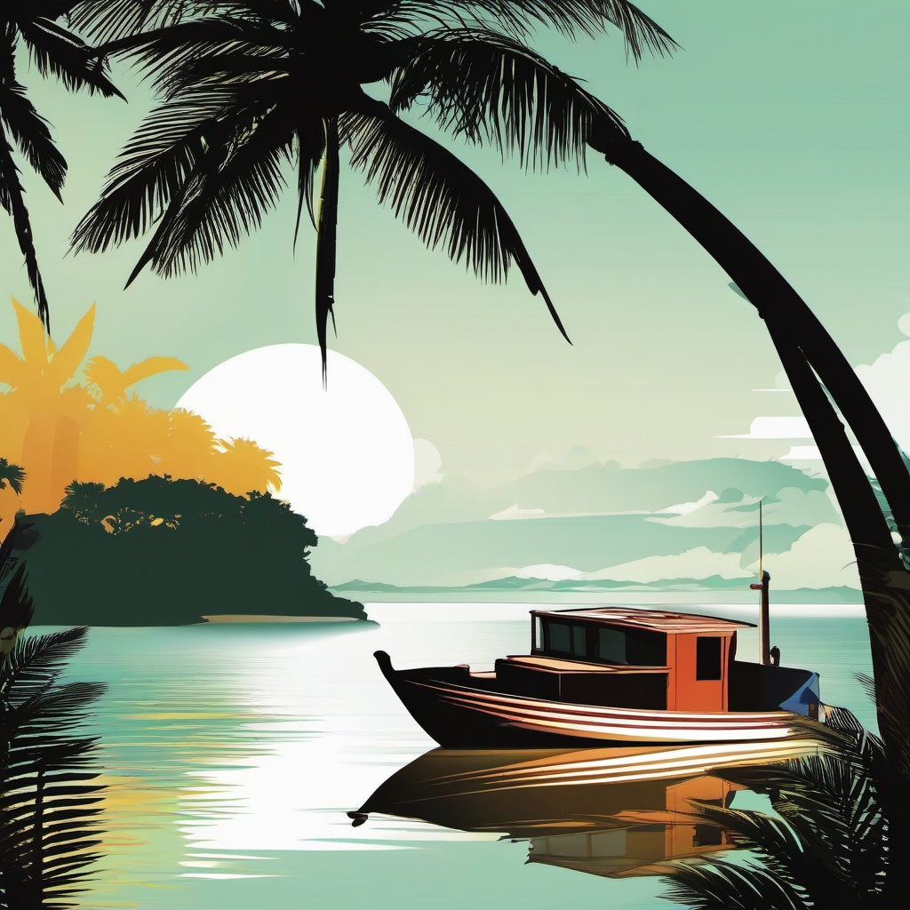 Boat clipart - boat in a tropical island setting  