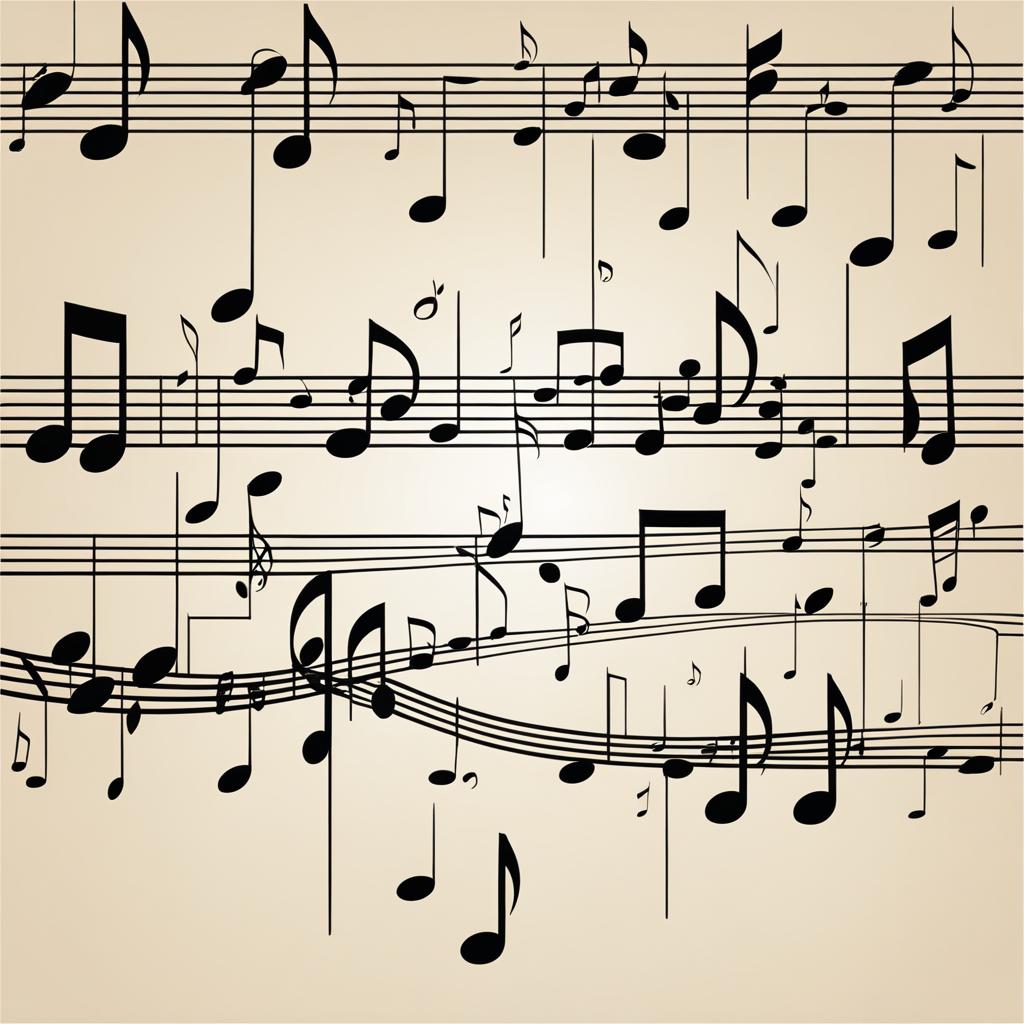 music notes clipart - graceful music notes, suspended in the air, composing harmonious tunes in a concert hall 