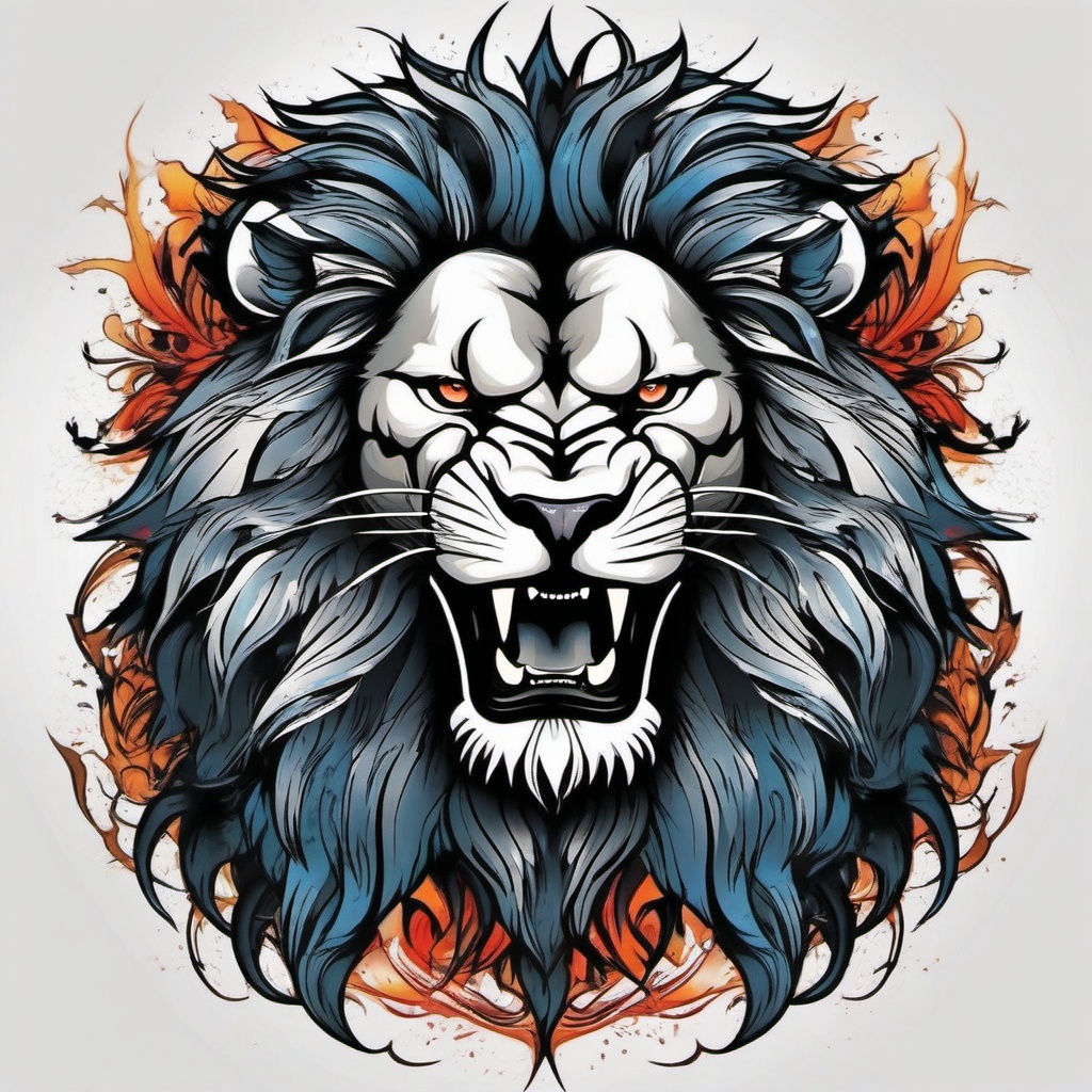 Angry lion tattoo, Tattoos depicting lions in moments of fierce and powerful anger. , color tattoo designs, white clean background