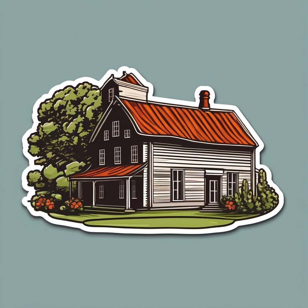 Colonial Farmstead Sticker - Celebrate the historical charm of a colonial farmstead with this timeless sticker, , sticker vector art, minimalist design