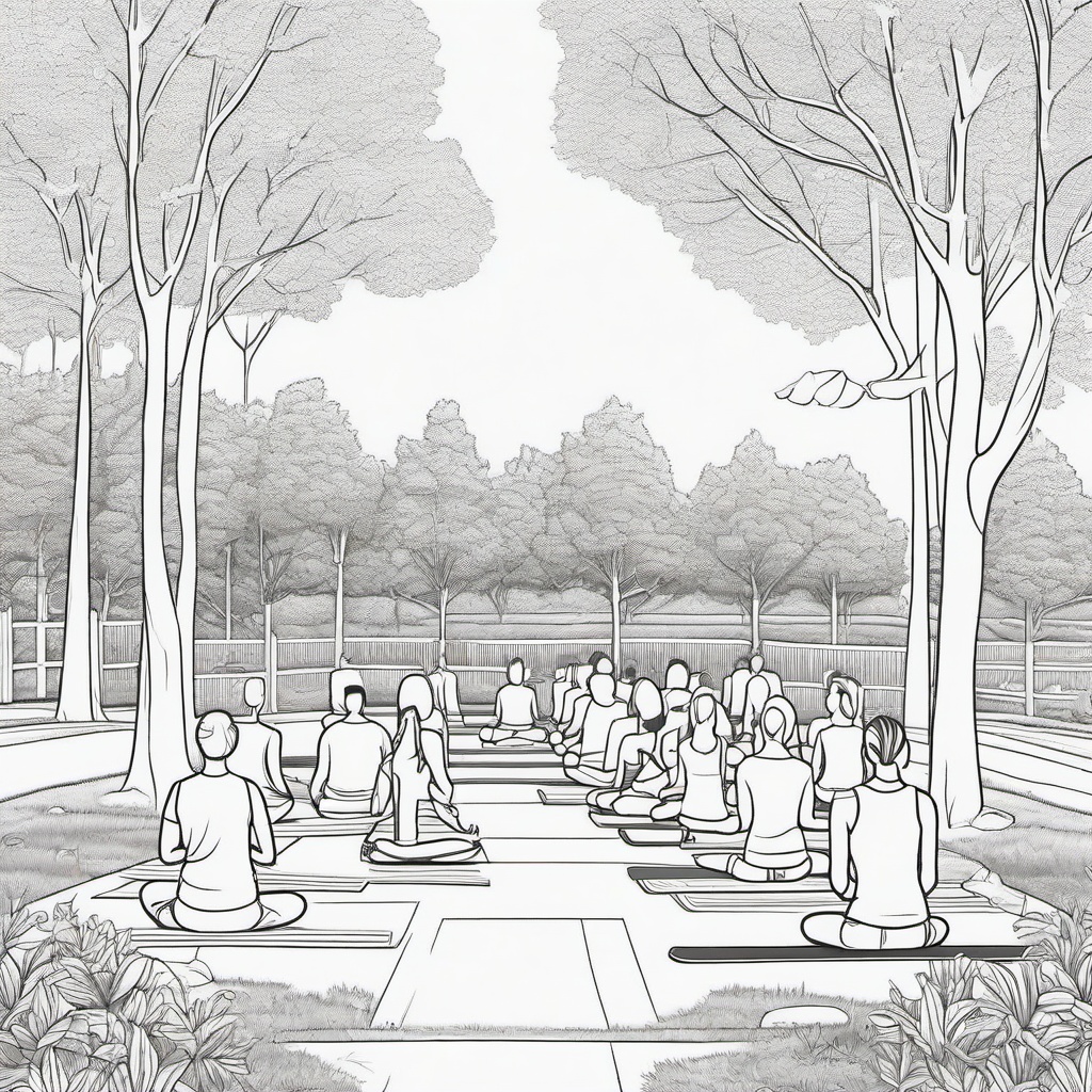 Outdoor yoga class in a park  simple coloring pages