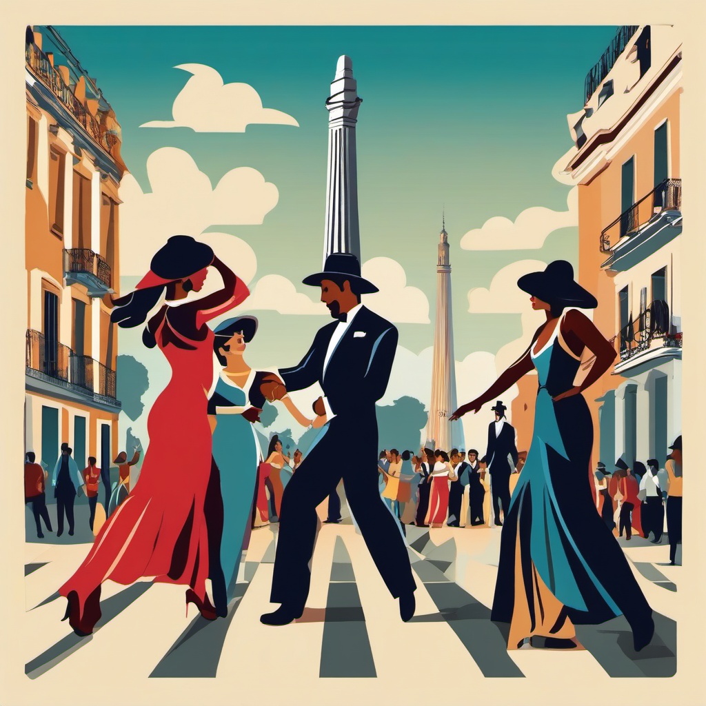 Buenos Aires clipart - Obelisco and Tango dancers in Argentina,  color clipart, vector art