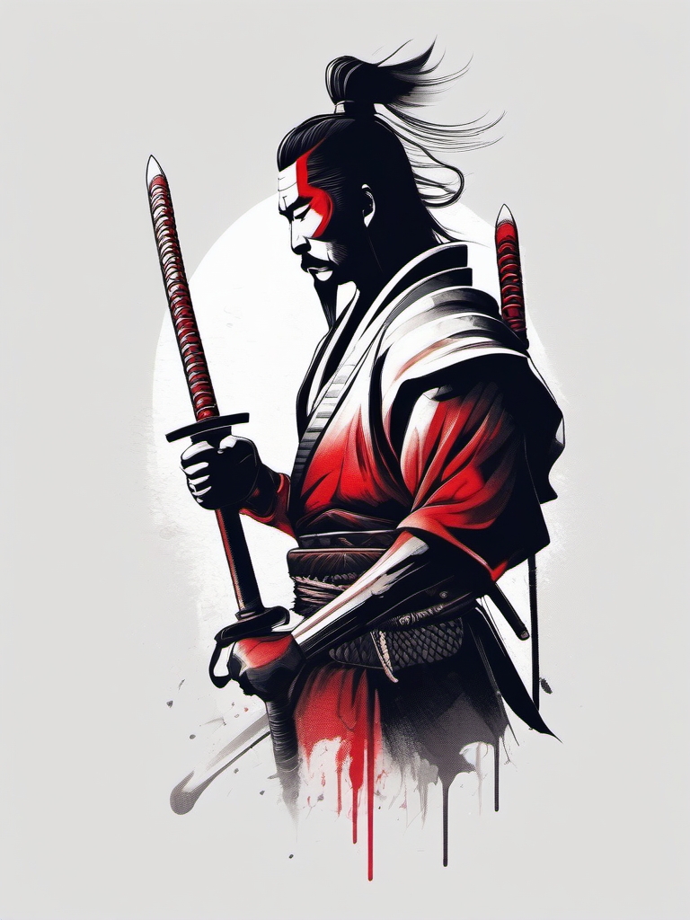 Mystical samurai tattoo with a powerful, spiritual presence.  color tattoo,minimalist,white background