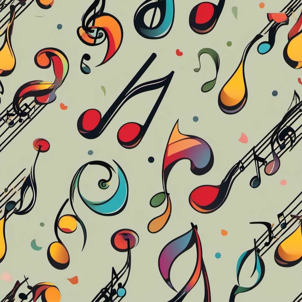 Music Note Clipart - Musical notes on a staff.  color clipart, minimalist, vector art, 