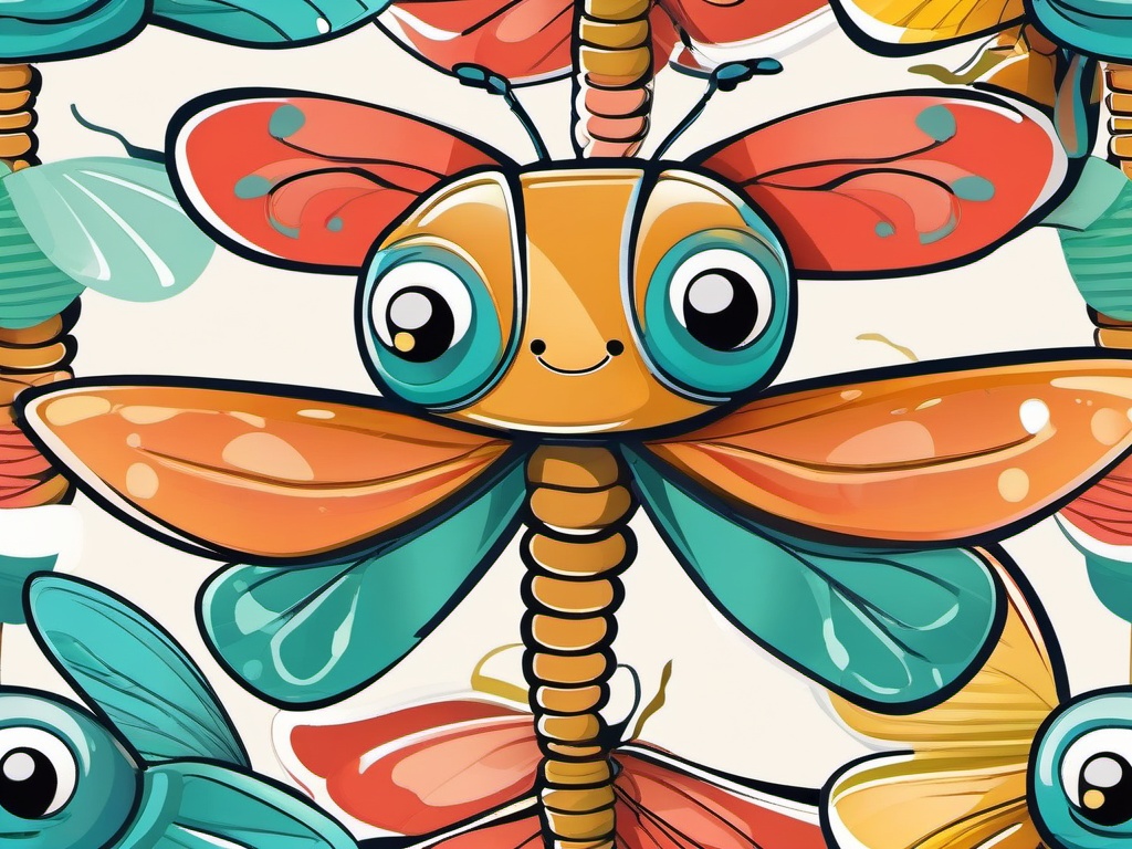 Whimsical cartoon dragonfly character smiling clipart.  