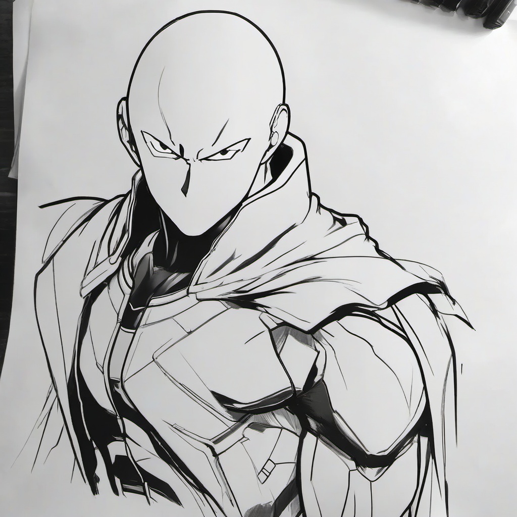 drawing of Saitama anime  minimal rough sketch scribbles,doodles,black and white