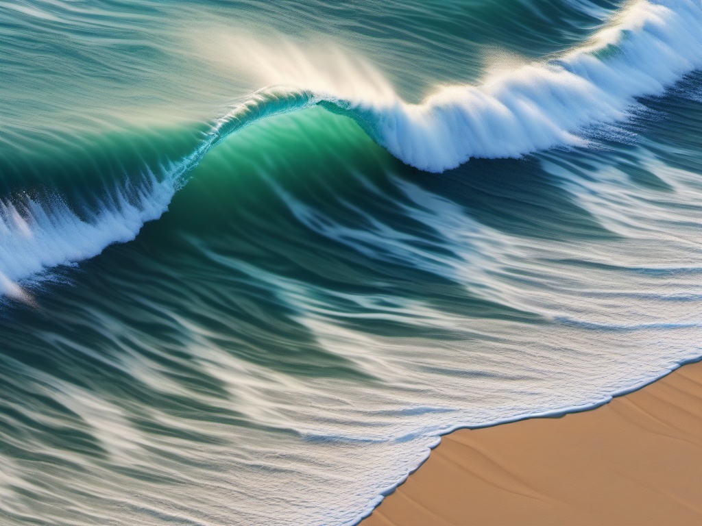 Ocean waves with sandy shores top view, photo realistic background, hyper detail, high resolution