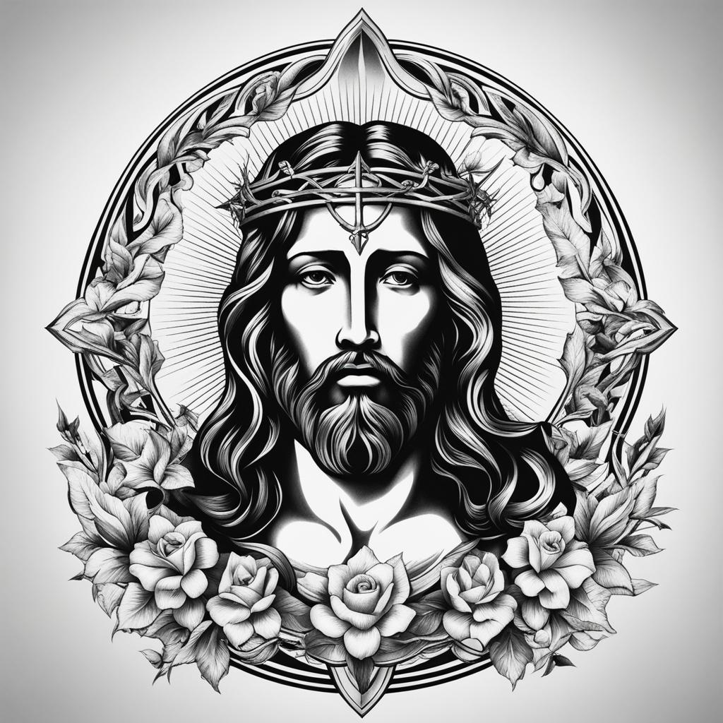 jesus tattoo black and white design 