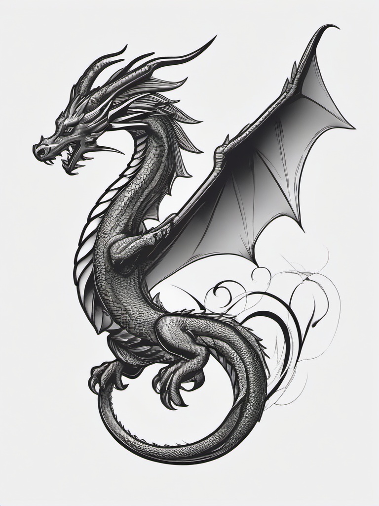 Forehand Tattoo - Tattoo designed for the forehand area, featuring a dragon.  simple color tattoo,minimalist,white background