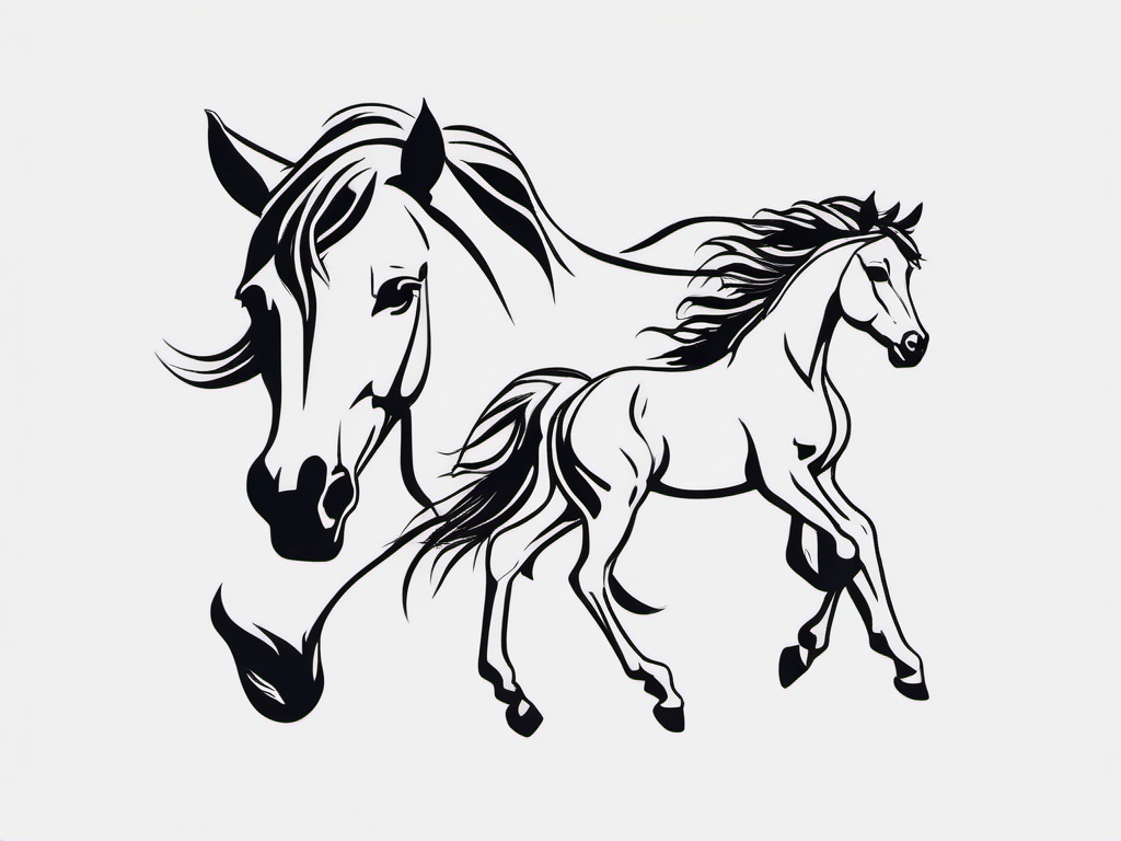 mare and foal tattoo  simple tattoo,minimalist,white background