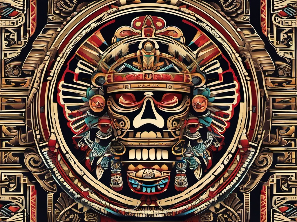 Mictlantecuhtli Tattoo-Bold and dynamic tattoo featuring Mictlantecuhtli, the Aztec god of the dead.  simple color vector tattoo