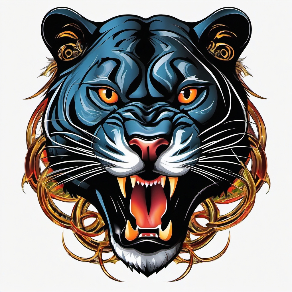 Coiled panther ready to strike tattoo. Dynamic power in ink.  color tattoo, white background