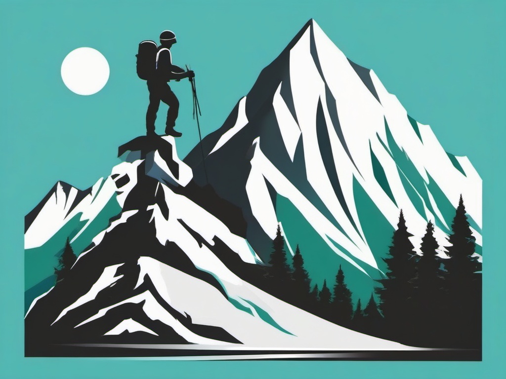 Mountain Climber's Triumph clipart - Success at a mountain summit, ,vector color clipart,minimal