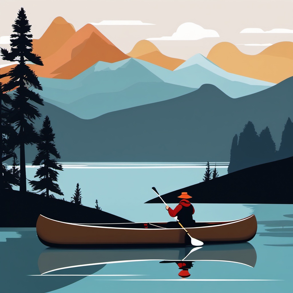 Mountain Serenity with Canoe clipart - Canoeing in mountain serenity, ,vector color clipart,minimal