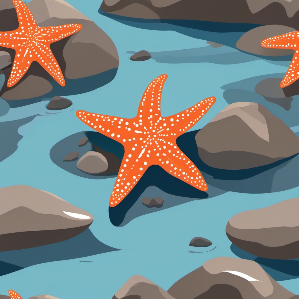 Starfish Clipart - Starfish clinging to a rocky tide pool , minimal, 2d