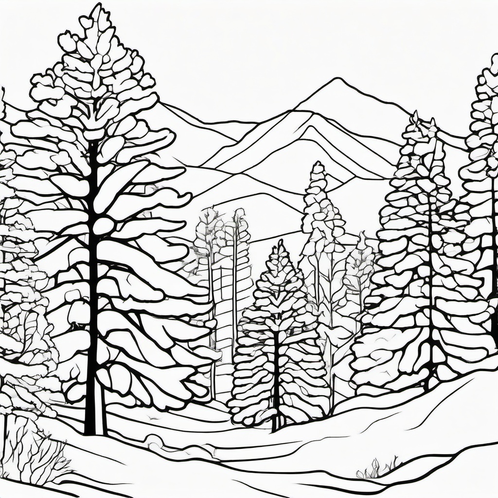 Winter Tree Coloring Pages - Snow-Covered Trees and Winter Forests  minimal black outline printable sheet, coloring page