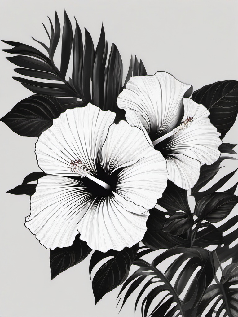 Black and White Hibiscus Tattoo - Showcase the timeless beauty of hibiscus in black and white with a monochromatic tattoo, emphasizing the flower's form.  simple color tattoo, minimal, white background