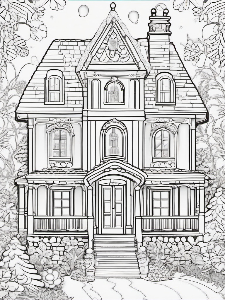 Gingerbread House Coloring Printable  outling,coloring pages,black and whit