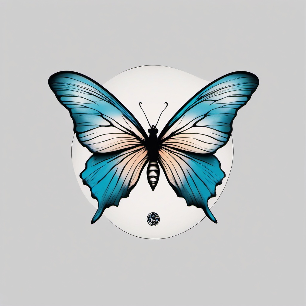 yin yang butterfly tattoo  simple color tattoo, minimal, white background