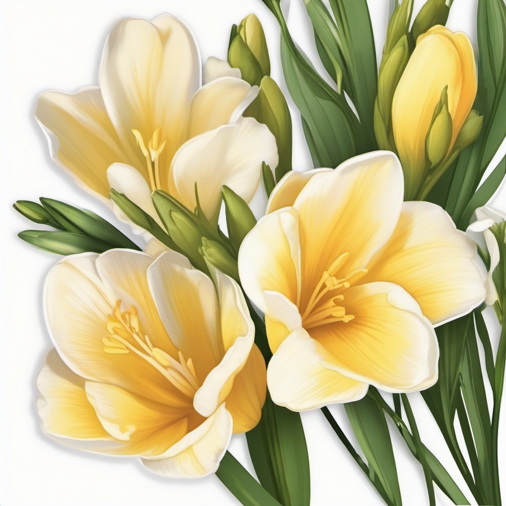 Freesia Sticker - Enjoy the fragrant and delicate beauty of freesia blossoms with this elegant sticker, , sticker vector art, minimalist design