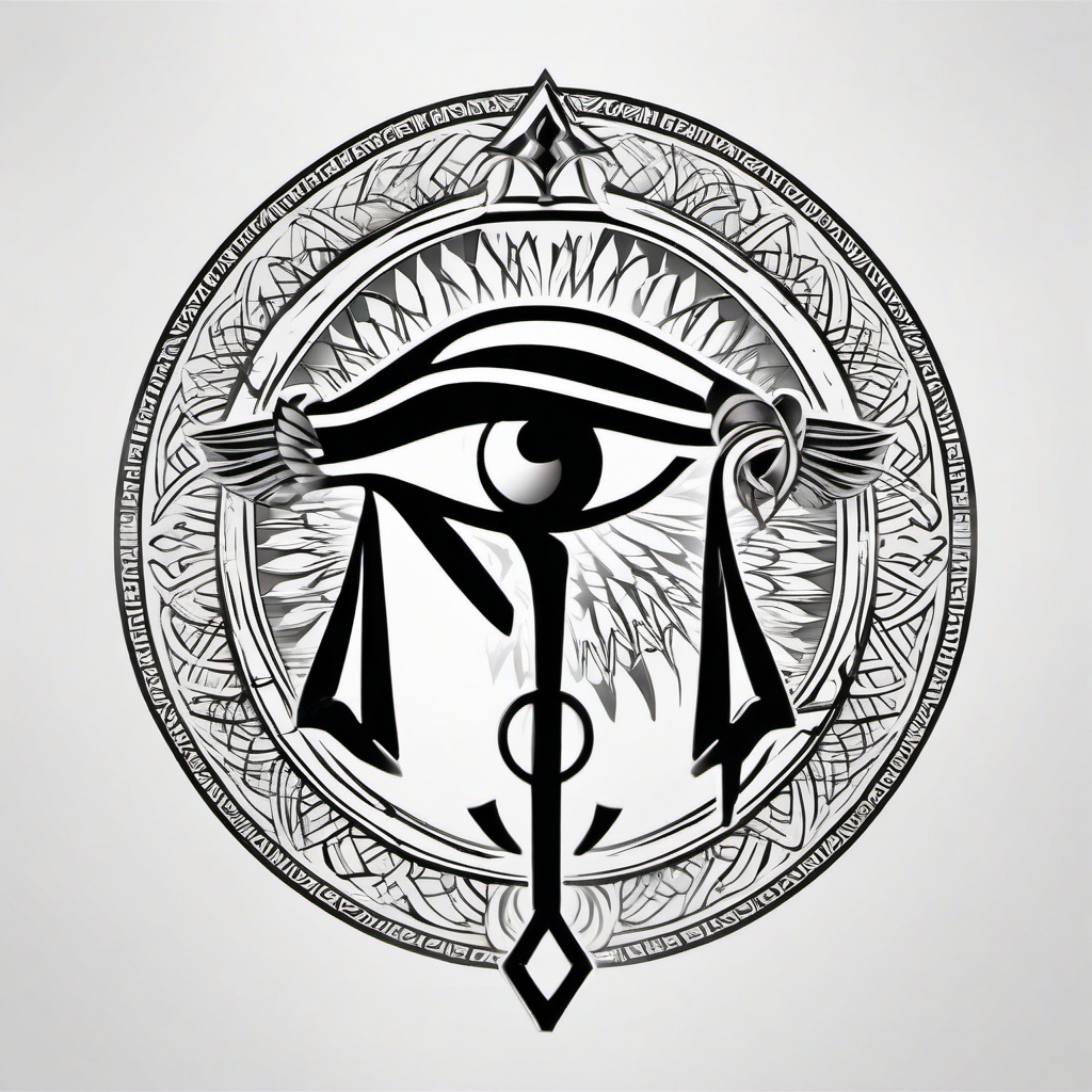 ankh and eye of horus tattoo  simple color tattoo,minimal,white background