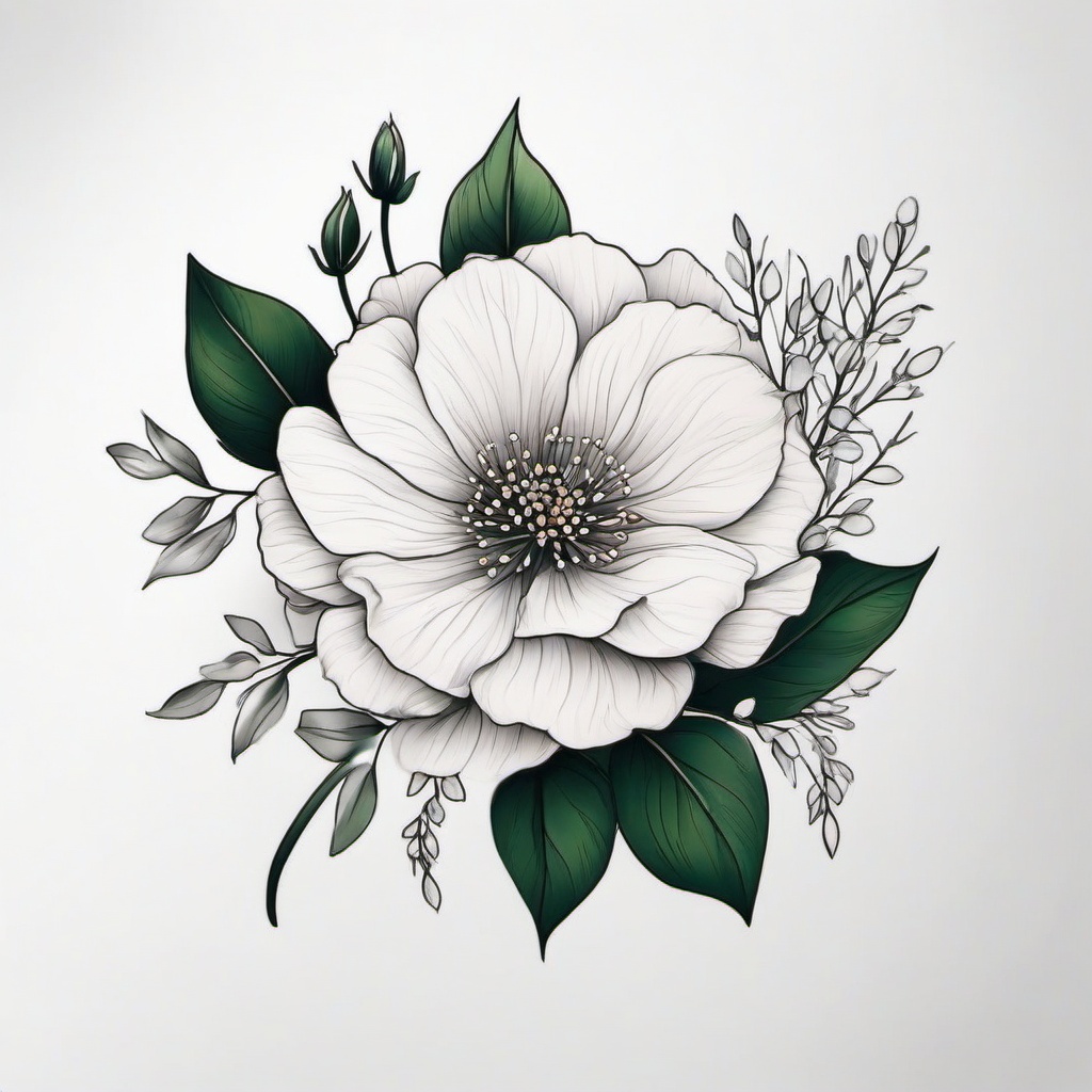 December Birth Month Flower Tattoo - Tattoo representing the birth flower for the month of December.  simple color tattoo,minimalist,white background 