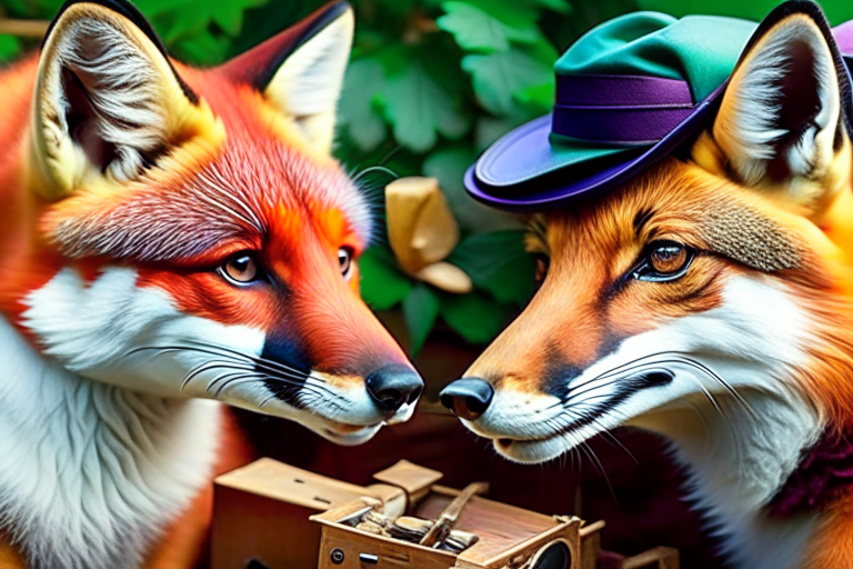 foxes attempting to outfox each other in a 'puzzle solving challenge,' with hilariously wrong answers. 