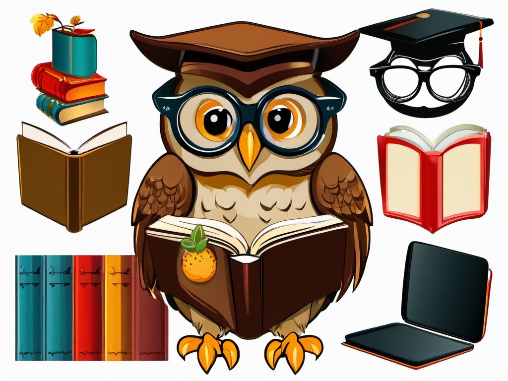 Owl clipart - owl reading a book with glasses  