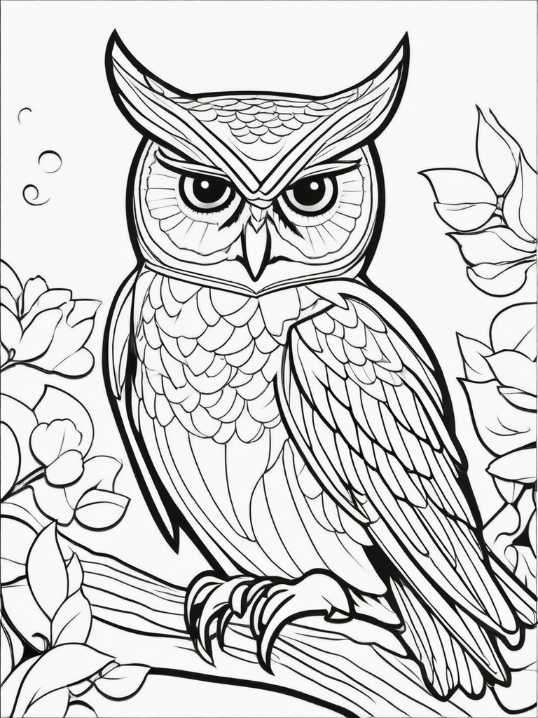 Owl Coloring Pages - Owl with a fish  simple coloring pages