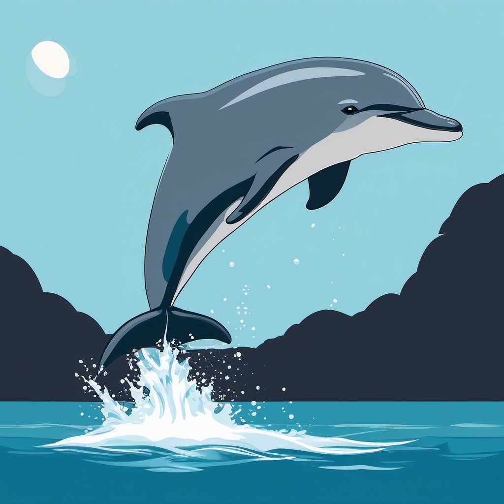 Dolphin Clipart - Dolphin leaping out of the water in the ocean , minimal, 2d