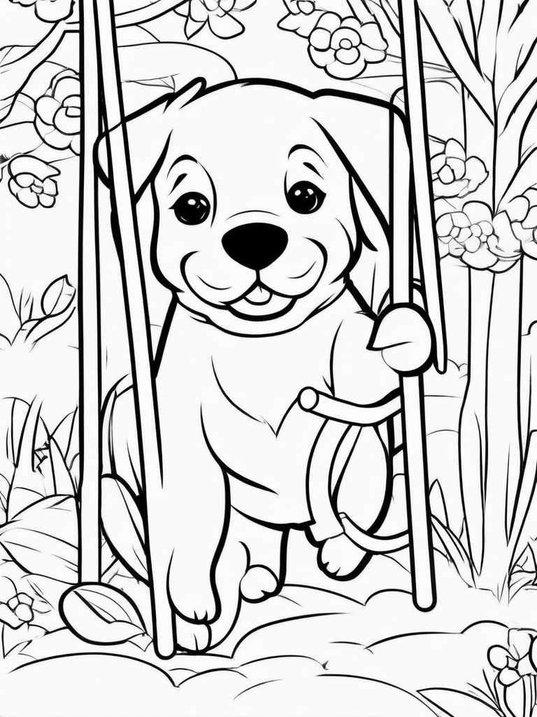 Puppy on a Swing Coloring Pages - Fun Day Outdoors for a Happy Puppy  minimal black outline printable sheet, coloring page