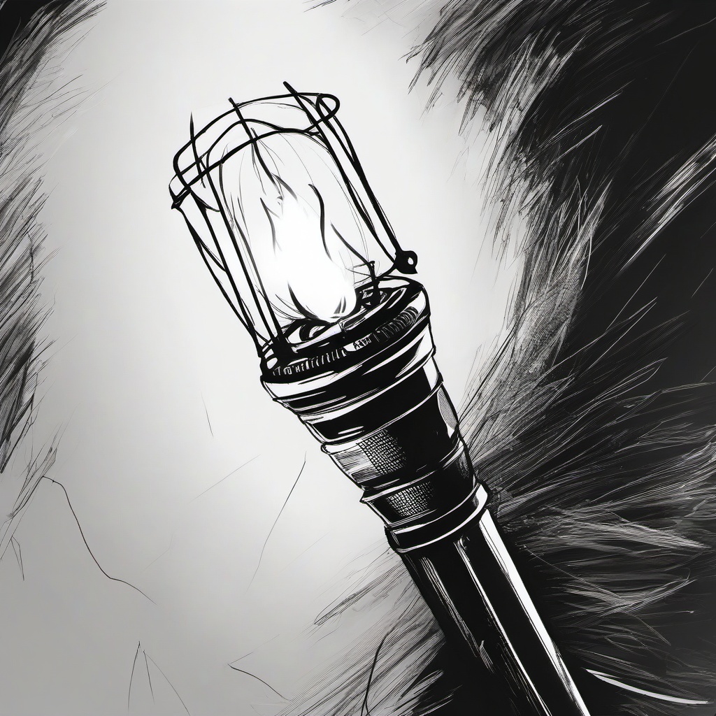 drawing of a torch in the dark  minimal rough sketch scribbles,doodles,black and white