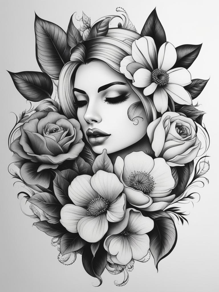 Flower tattoo, Tattoos featuring various types of flowers, symbolizing beauty and nature. 