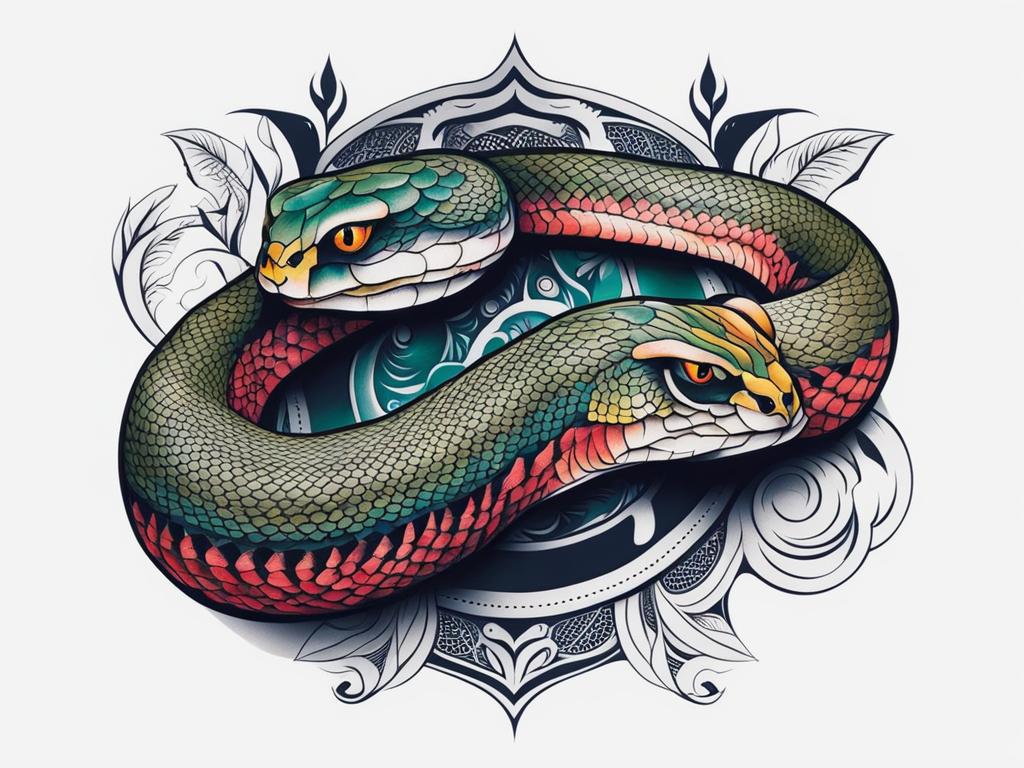 Snake hand tattoo, Tattoos featuring snakes specifically designed for the hand. colors, tattoo patterns, clean white background