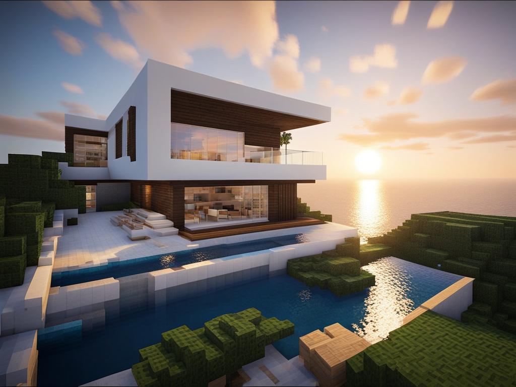 beachfront villa with panoramic ocean views - minecraft house design ideas minecraft block style