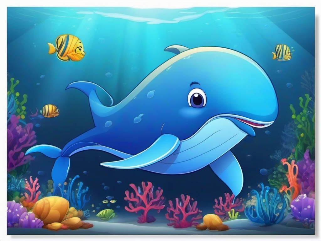 Blue Whale Cartoon - Cartoon of blue whale under the sea  