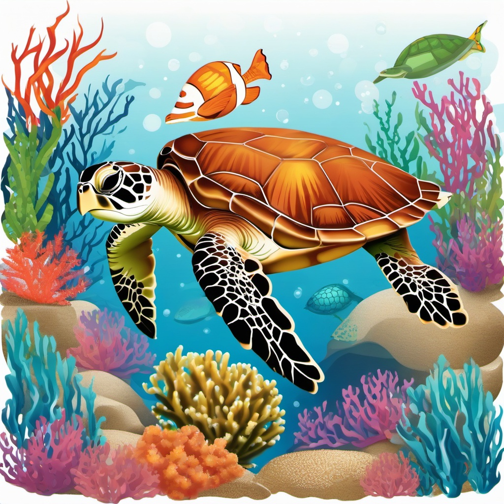 Sea Turtle clipart - sea turtle with coral reef  clipart