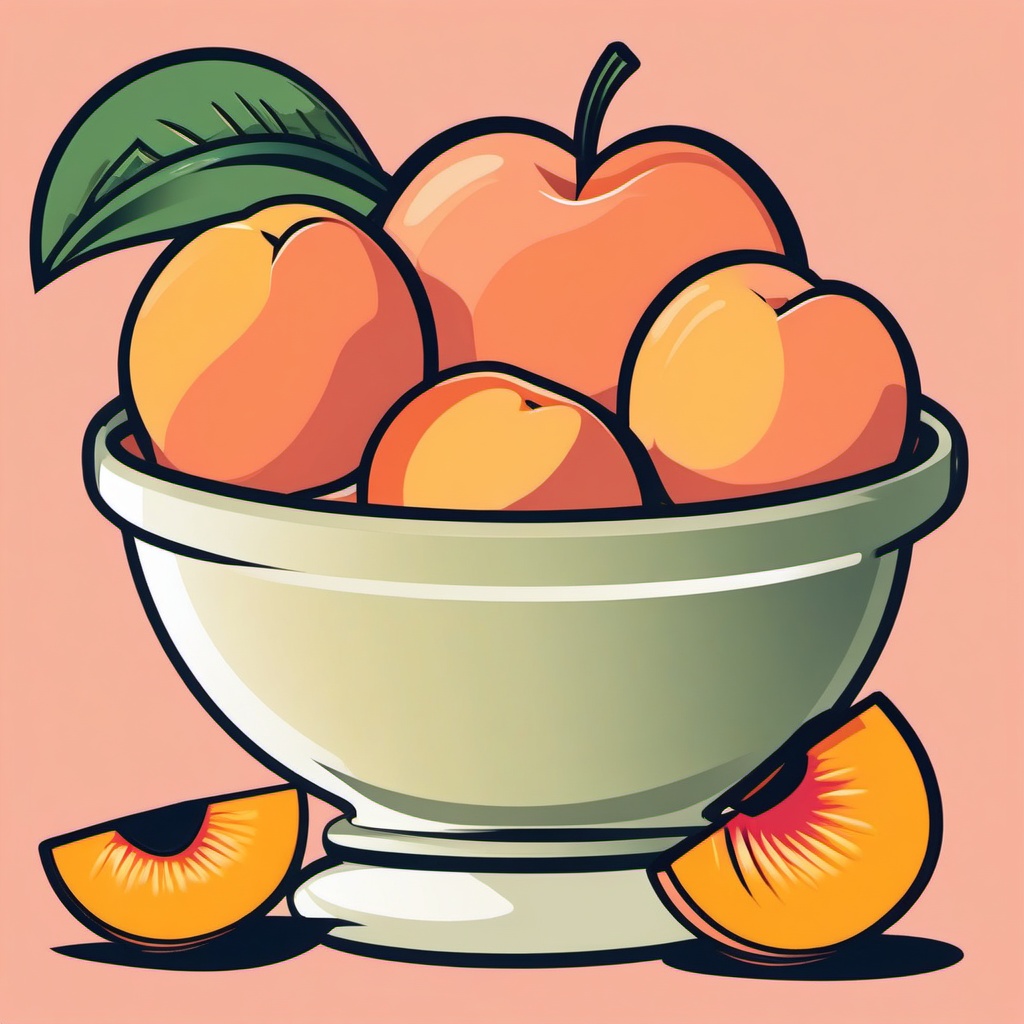 Peach and Peach Slices in a Fruit Bowl Clipart - Peach and peach slices in a fruit bowl.  color vector clipart, minimal style