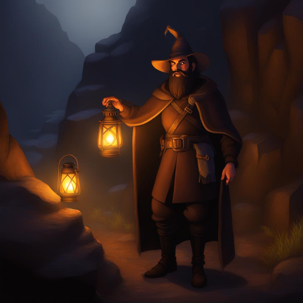 durnan the mysterious innkeeper lights the way in undermountain with his lantern. 