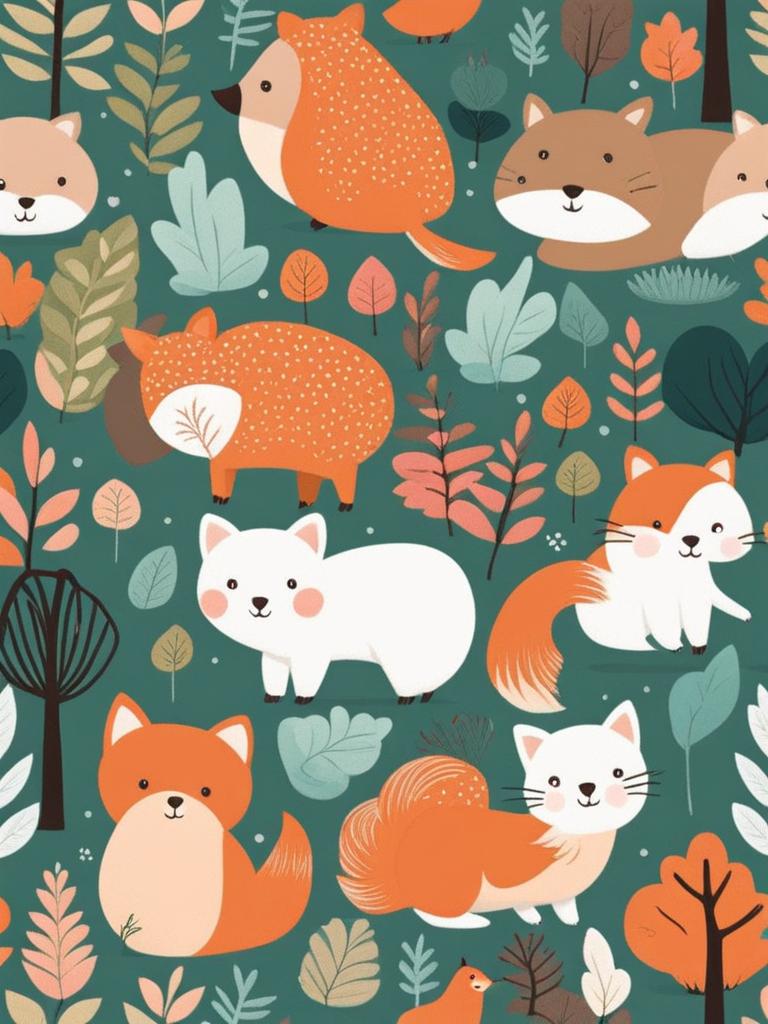 cute clipart: adorable creatures in a whimsical forest. 