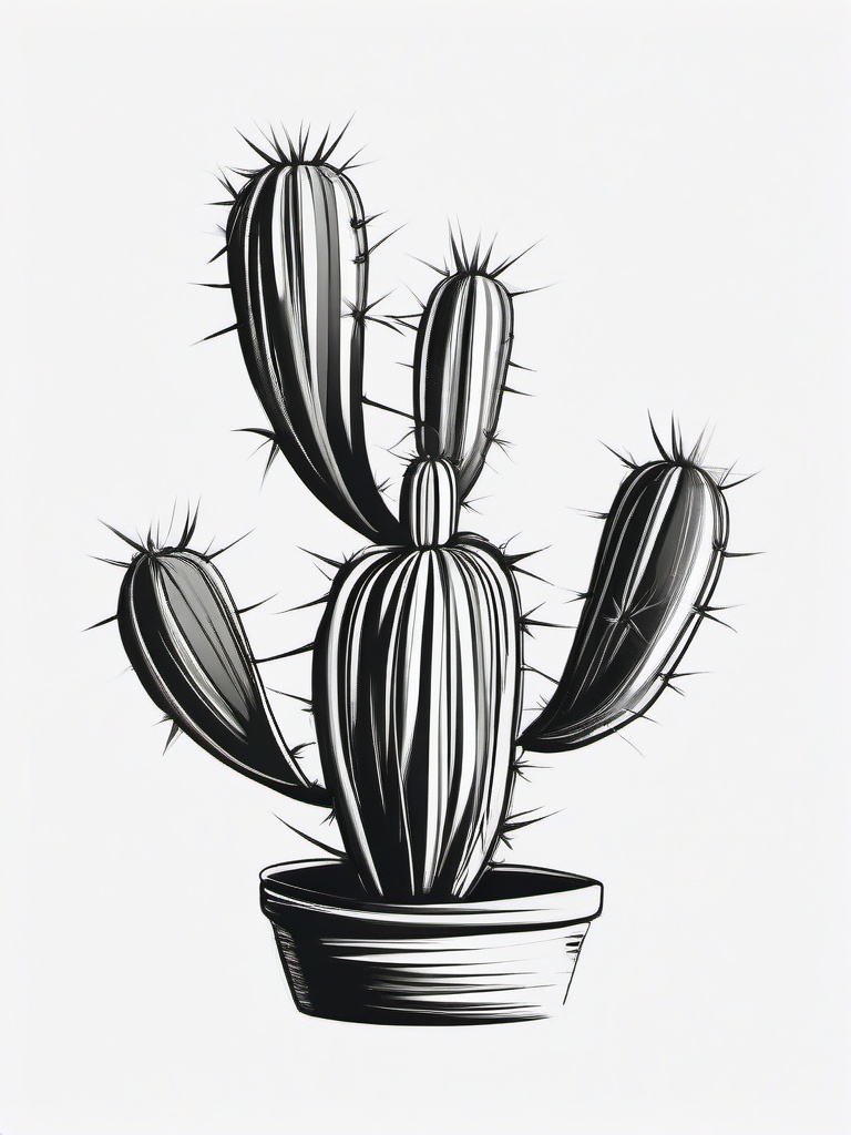 drawing of a cactus plant  minimal rough sketch scribbles,doodles,black and white