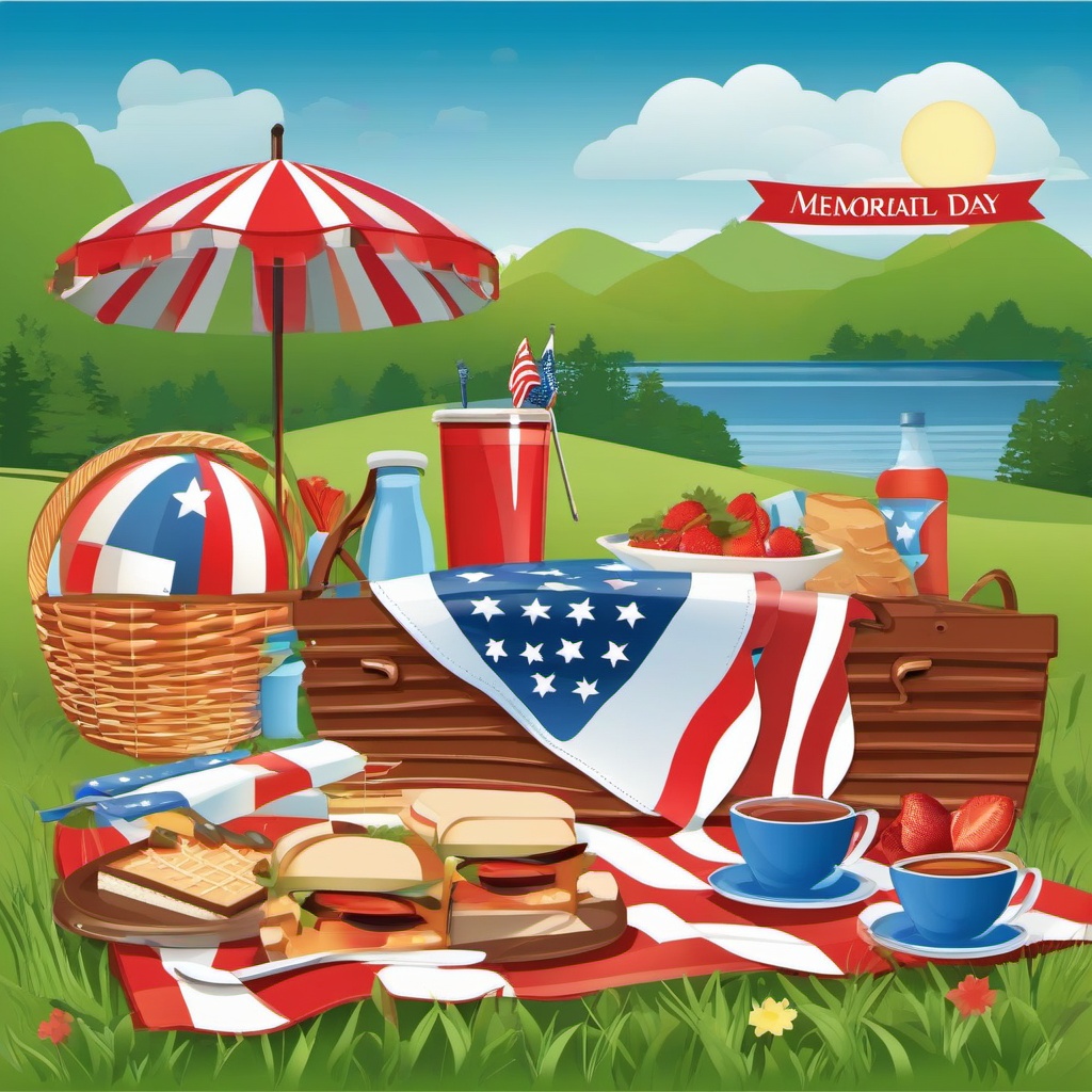 Memorial Day clipart - picnic scene with patriotic themes  