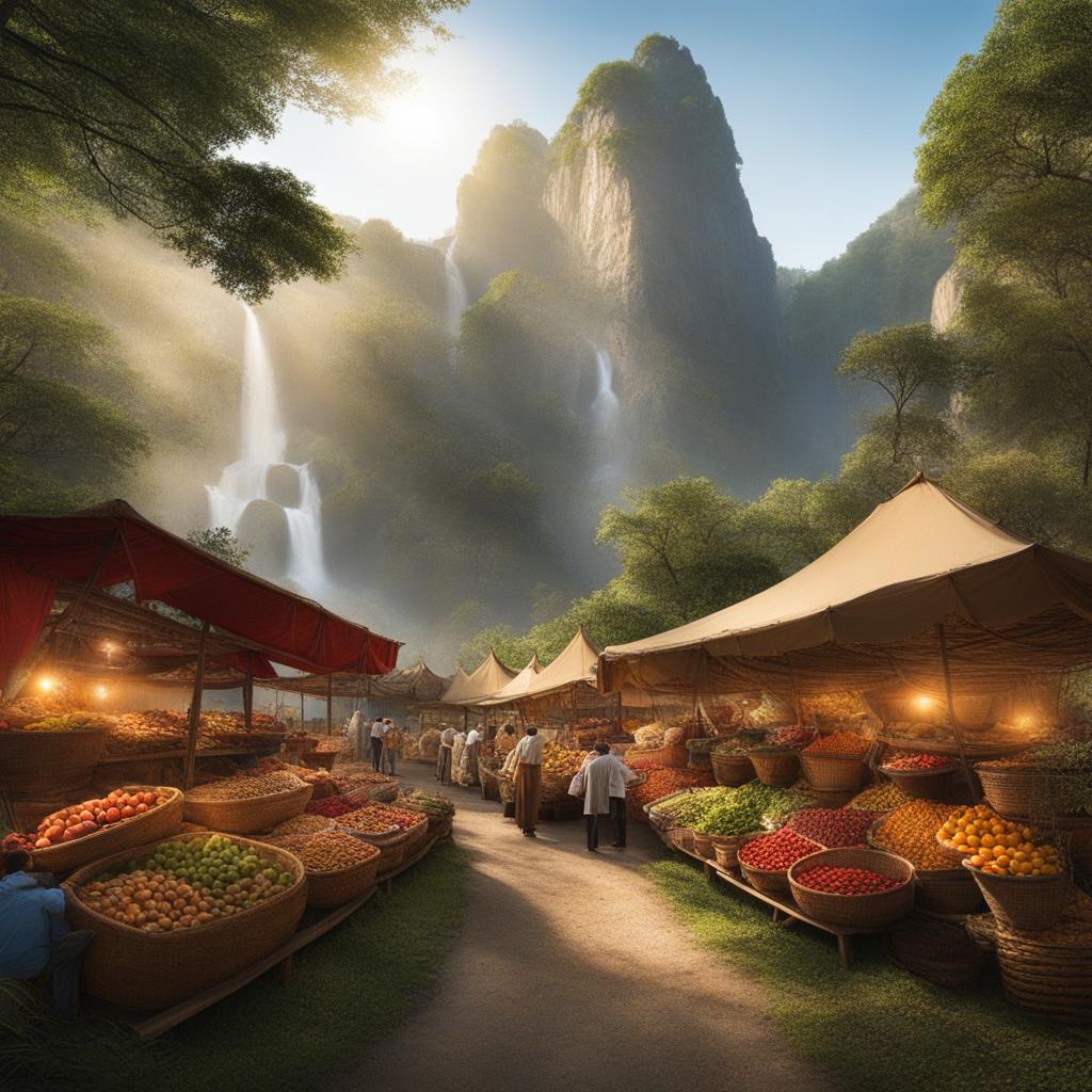 marketplace amidst natural wonders 