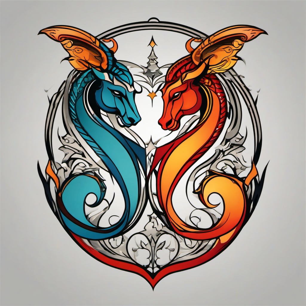 combined pisces and aries tattoo  simple vector color tattoo