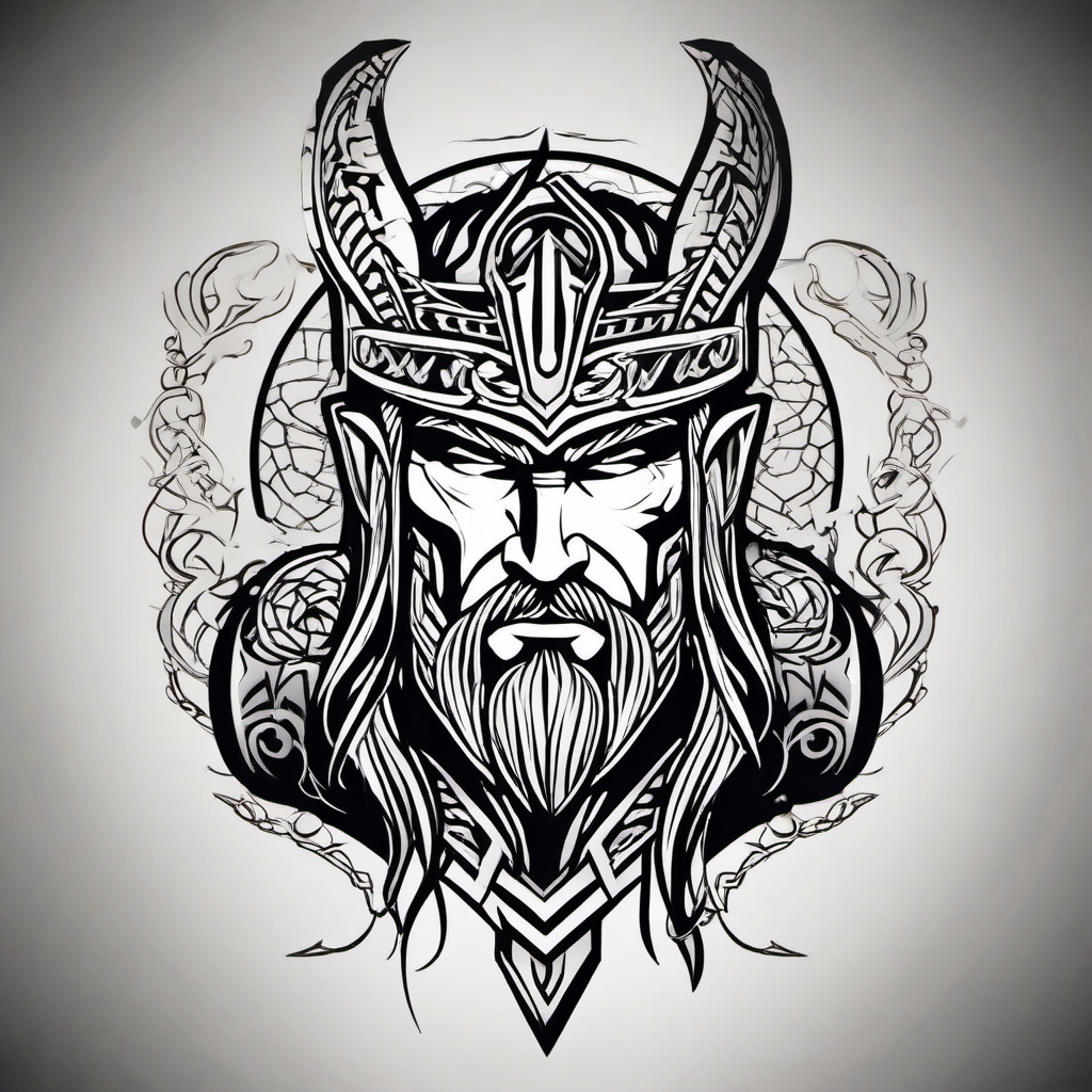 Thor Tattoo-Bold and dynamic tattoo featuring Thor, the Norse god of thunder, capturing themes of strength, power, and mythology.  simple color vector tattoo
